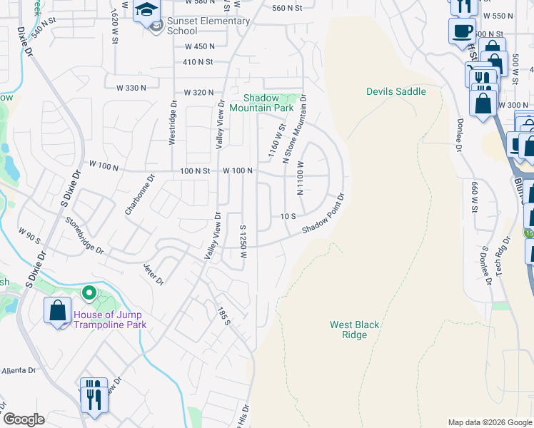 map of restaurants, bars, coffee shops, grocery stores, and more near 7 Reflection Way in St. George