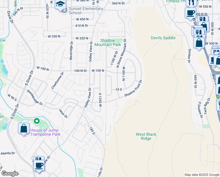 map of restaurants, bars, coffee shops, grocery stores, and more near 7 Reflection Way in St. George