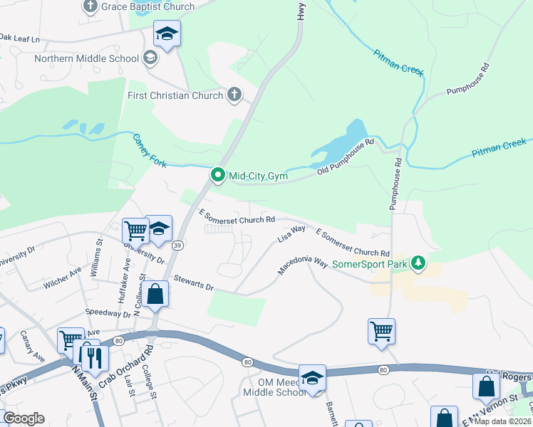 map of restaurants, bars, coffee shops, grocery stores, and more near East Somerset Church Road in Somerset