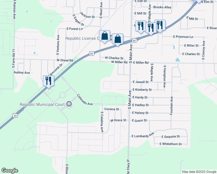 map of restaurants, bars, coffee shops, grocery stores, and more near 756 Scott Circle in Republic