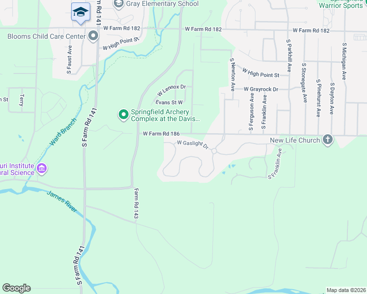 map of restaurants, bars, coffee shops, grocery stores, and more near 1580 West Gaslight Drive in Springfield