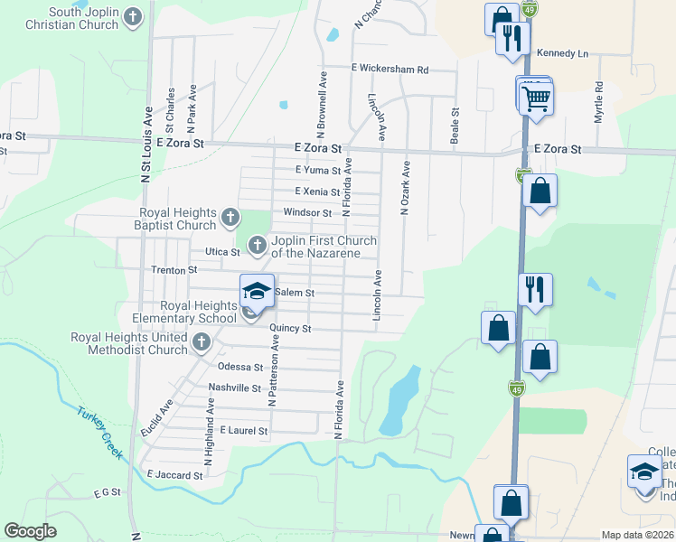 map of restaurants, bars, coffee shops, grocery stores, and more near in Joplin