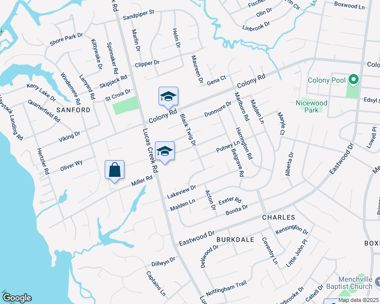 map of restaurants, bars, coffee shops, grocery stores, and more near 471 Harcourt Place in Newport News