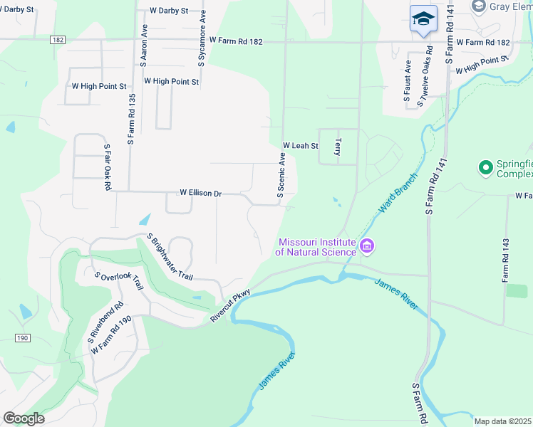 map of restaurants, bars, coffee shops, grocery stores, and more near 2724 West Ellison Drive in Springfield