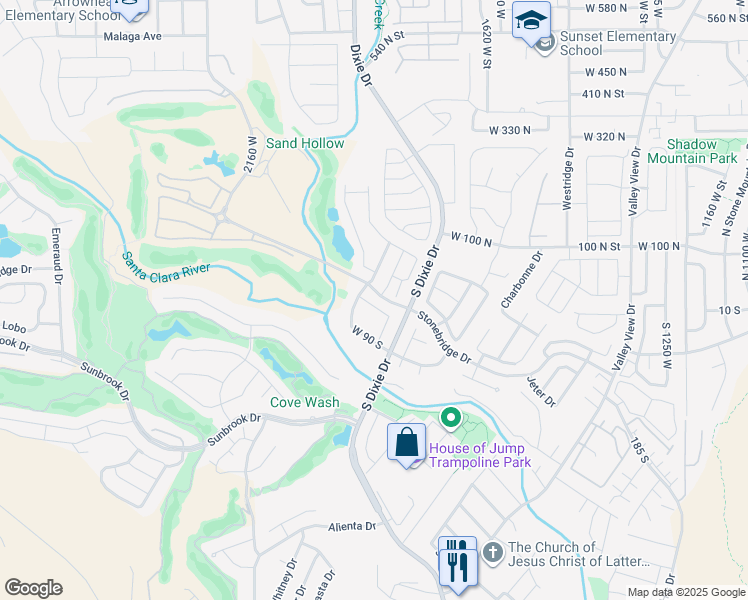 map of restaurants, bars, coffee shops, grocery stores, and more near 1858 West 10th North Street in St. George
