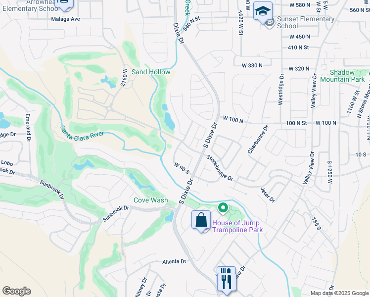 map of restaurants, bars, coffee shops, grocery stores, and more near 1858 West 10th North Street in St. George