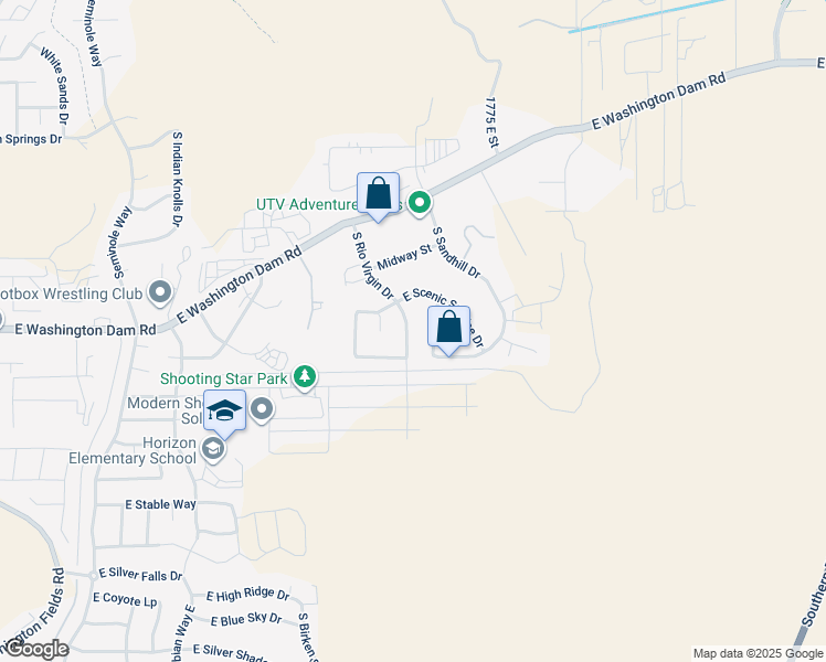 map of restaurants, bars, coffee shops, grocery stores, and more near 1621 South Rio Virgin Drive in Washington