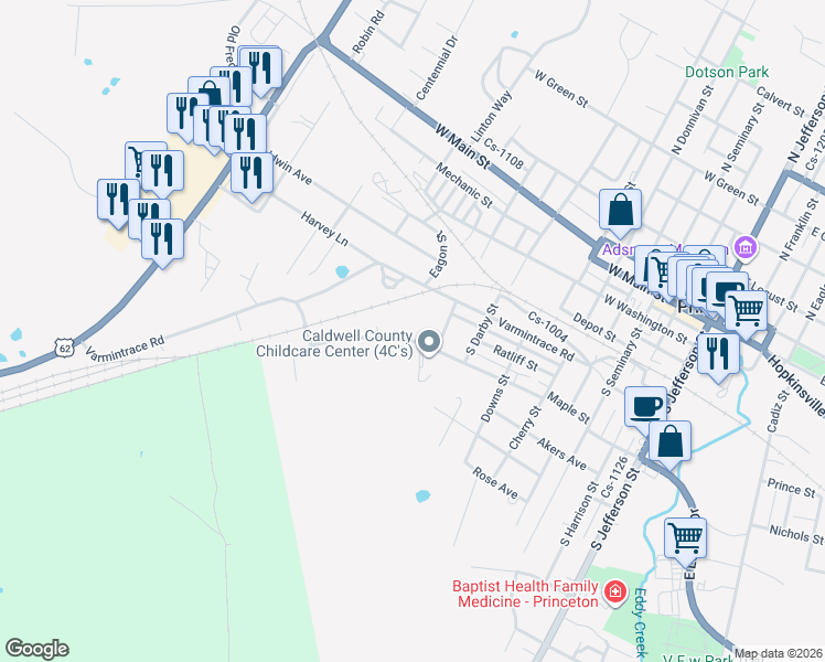 map of restaurants, bars, coffee shops, grocery stores, and more near 800-844 Maple St in Princeton