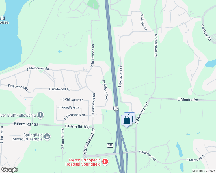map of restaurants, bars, coffee shops, grocery stores, and more near U.S. 65 in Springfield