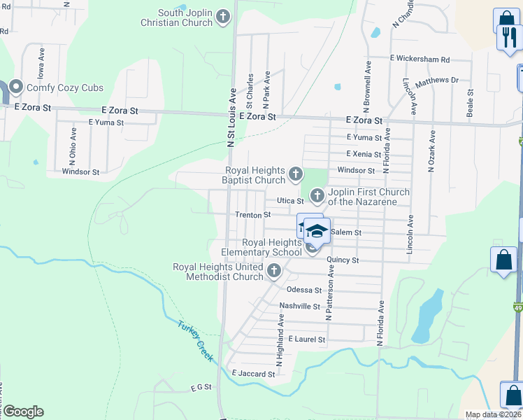 map of restaurants, bars, coffee shops, grocery stores, and more near 2002 North Park Avenue in Joplin