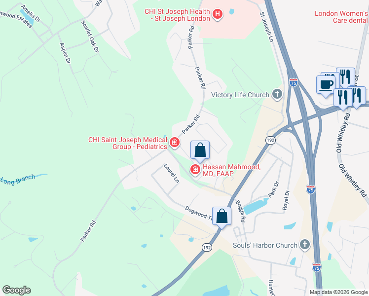 map of restaurants, bars, coffee shops, grocery stores, and more near 155 Crescent View Drive in London