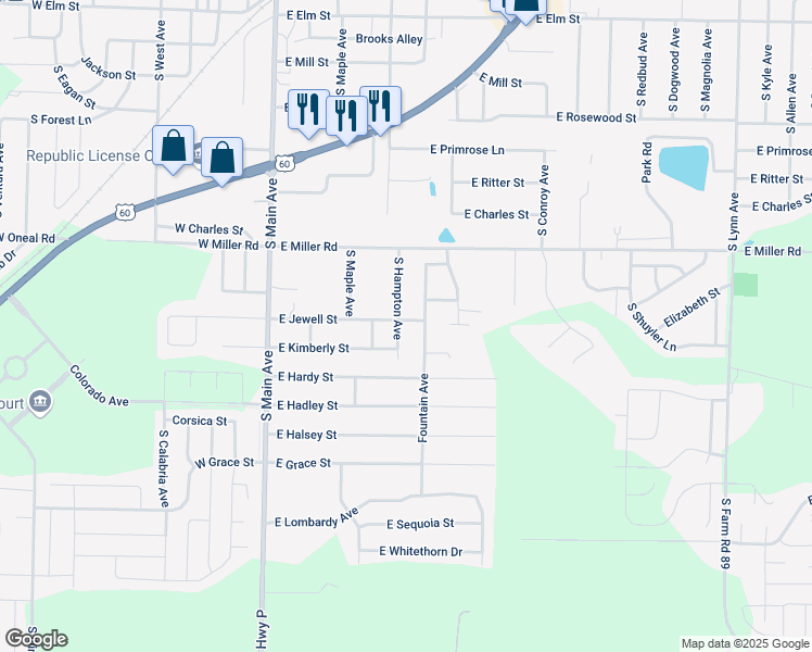 map of restaurants, bars, coffee shops, grocery stores, and more near 704 South Hampton Avenue in Republic