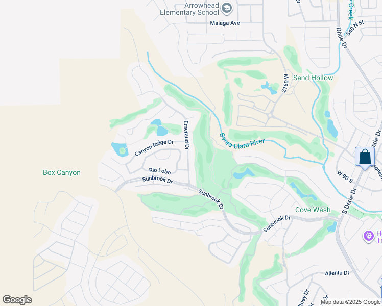 map of restaurants, bars, coffee shops, grocery stores, and more near 24 Emeraud Drive in St. George