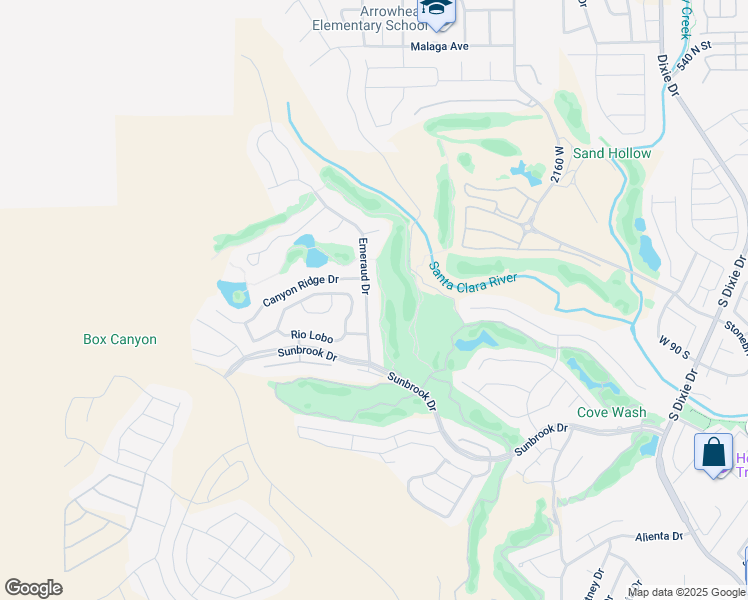 map of restaurants, bars, coffee shops, grocery stores, and more near 24 Emeraud Drive in St. George