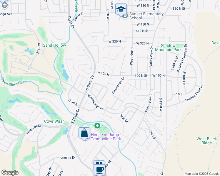 map of restaurants, bars, coffee shops, grocery stores, and more near in St. George