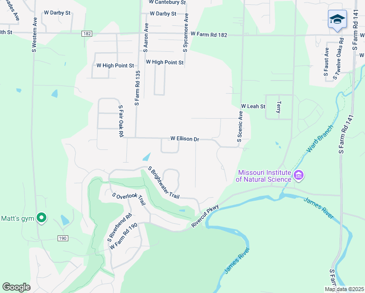 map of restaurants, bars, coffee shops, grocery stores, and more near 5824 South Gaslight Circle in Springfield