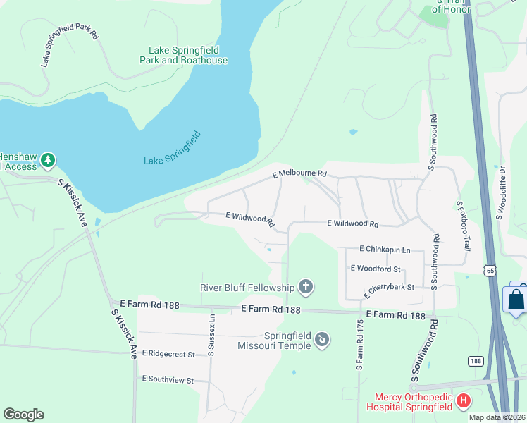 map of restaurants, bars, coffee shops, grocery stores, and more near 2535 East Wildwood Road in Springfield