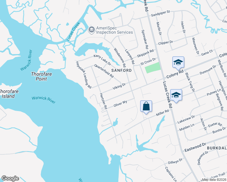 map of restaurants, bars, coffee shops, grocery stores, and more near 570 Colony Road in Newport News