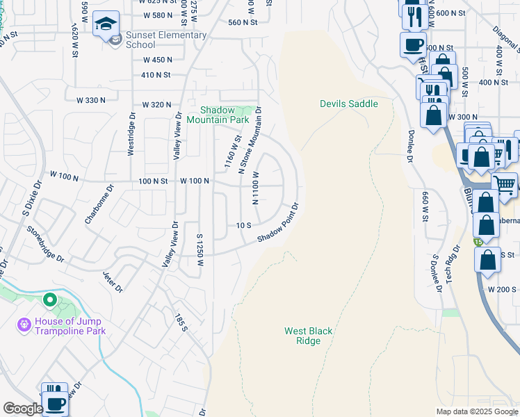 map of restaurants, bars, coffee shops, grocery stores, and more near 42 North 1100 West in St. George