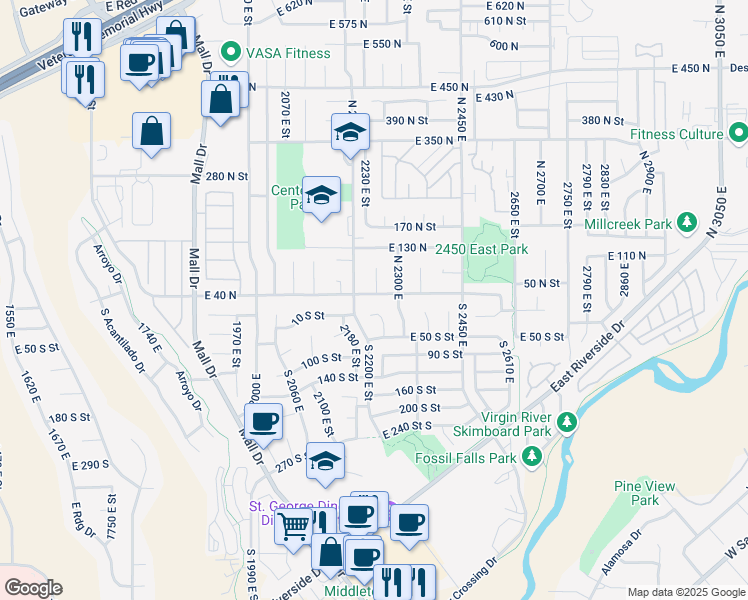 map of restaurants, bars, coffee shops, grocery stores, and more near 5 Crimson Circle in St. George