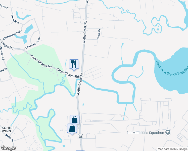 map of restaurants, bars, coffee shops, grocery stores, and more near Unnamed Road in Poquoson