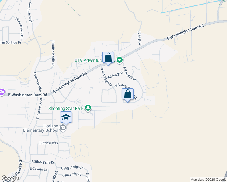 map of restaurants, bars, coffee shops, grocery stores, and more near 1570 South Rio Virgin Drive in Washington