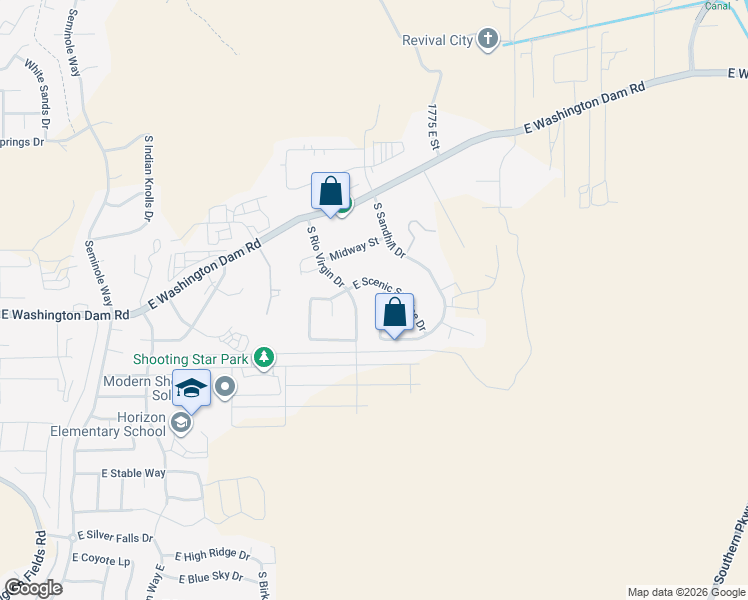 map of restaurants, bars, coffee shops, grocery stores, and more near 1621 South Rio Virgin Drive in Washington