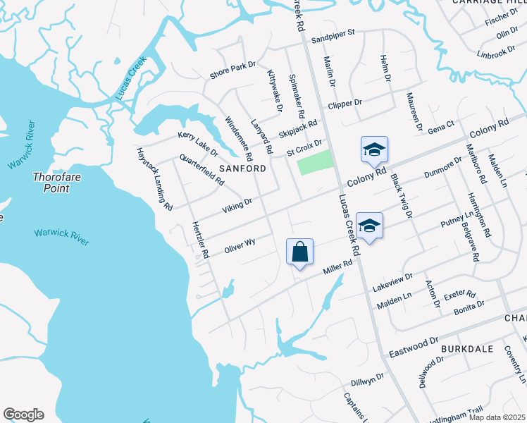 map of restaurants, bars, coffee shops, grocery stores, and more near 477 Windemere Road in Newport News