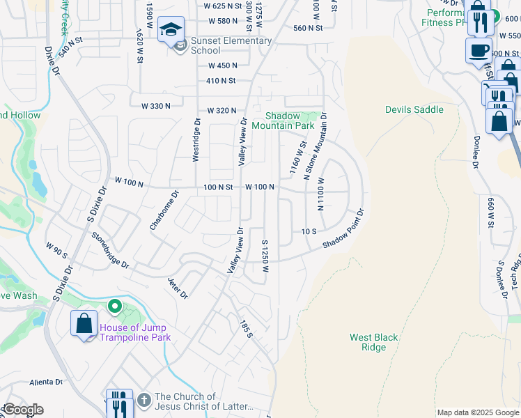 map of restaurants, bars, coffee shops, grocery stores, and more near 43 North 1250 West in St. George