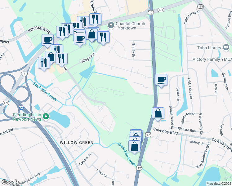 map of restaurants, bars, coffee shops, grocery stores, and more near 140 Mizzen Quarter Loop in Tabb