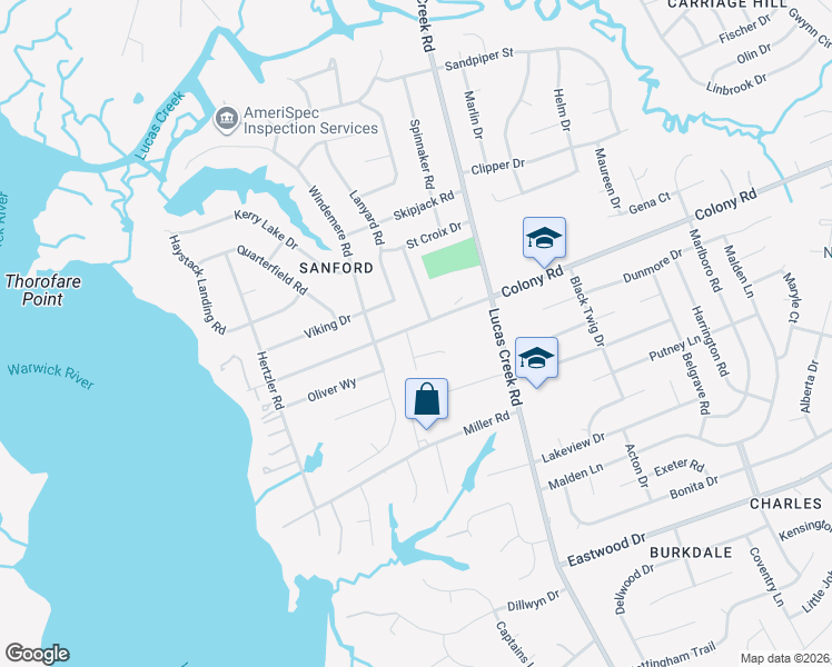 map of restaurants, bars, coffee shops, grocery stores, and more near 203 Loyal Lane in Newport News