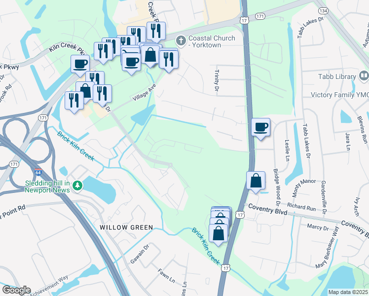 map of restaurants, bars, coffee shops, grocery stores, and more near 140 Mizzen Quarter Loop in Tabb