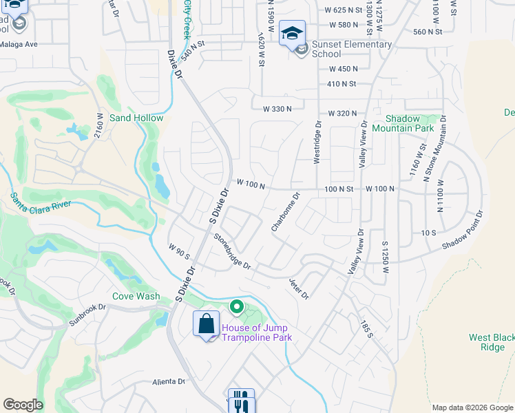 map of restaurants, bars, coffee shops, grocery stores, and more near in St. George