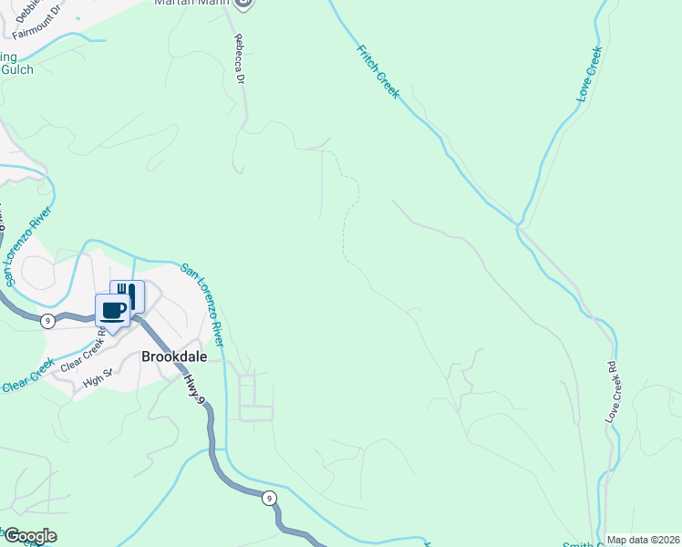 map of restaurants, bars, coffee shops, grocery stores, and more near 1202 Roberts Road in Ben Lomond