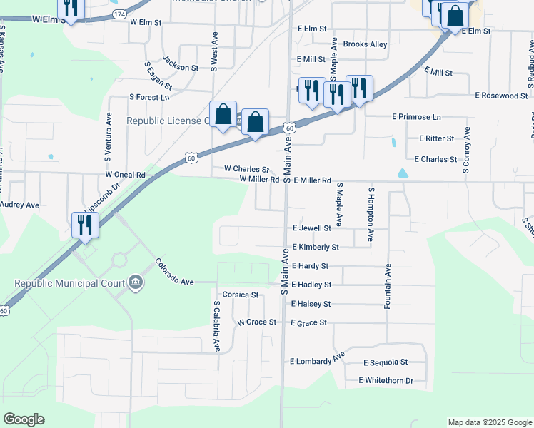 map of restaurants, bars, coffee shops, grocery stores, and more near 662 Rilynn Avenue in Republic