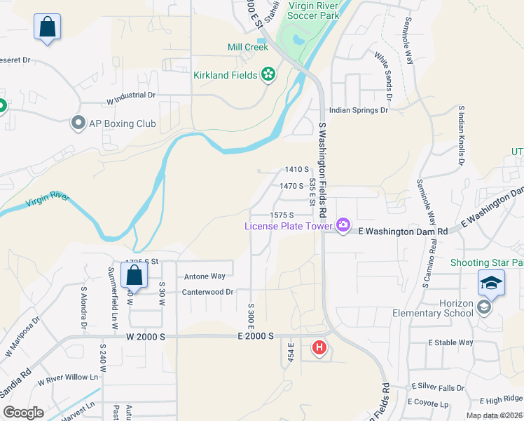 map of restaurants, bars, coffee shops, grocery stores, and more near 345 East 1575 South in Washington