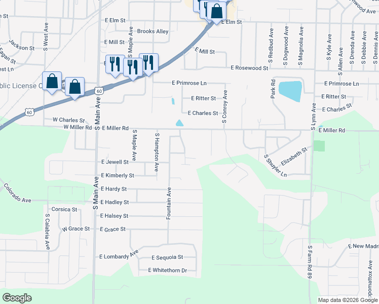 map of restaurants, bars, coffee shops, grocery stores, and more near 630 S Cully Ave in Republic