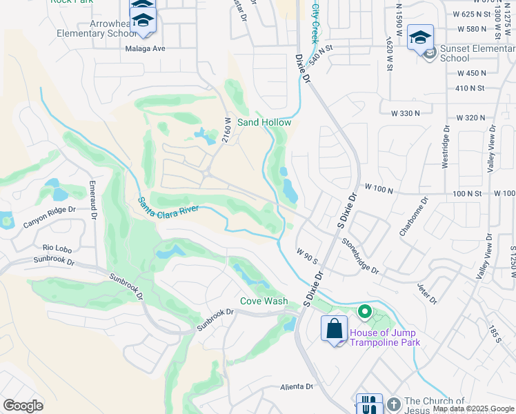 map of restaurants, bars, coffee shops, grocery stores, and more near 2005 West Monterey Drive in St. George
