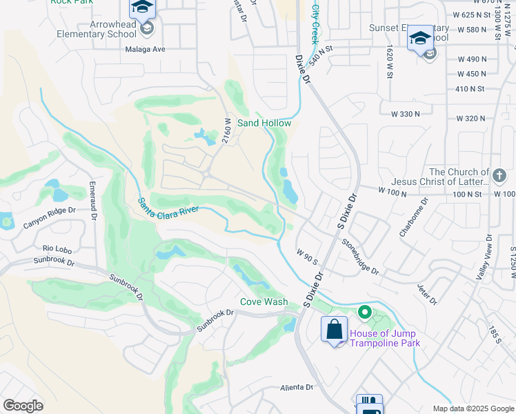 map of restaurants, bars, coffee shops, grocery stores, and more near 2005 West Monterey Drive in St. George