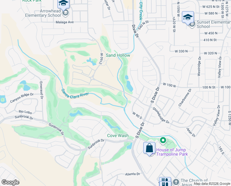 map of restaurants, bars, coffee shops, grocery stores, and more near 2005 West Monterey Drive in St. George