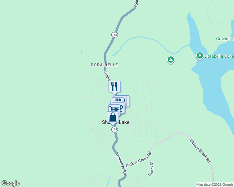 map of restaurants, bars, coffee shops, grocery stores, and more near 42025 Tollhouse Road in Shaver Lake