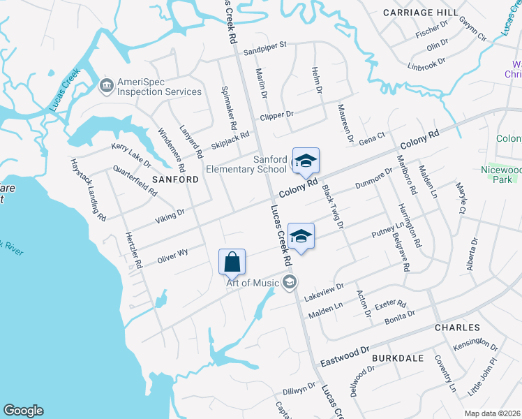 map of restaurants, bars, coffee shops, grocery stores, and more near 507 Colony Road in Newport News