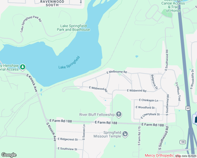 map of restaurants, bars, coffee shops, grocery stores, and more near 2506 East Melbourne Road in Springfield