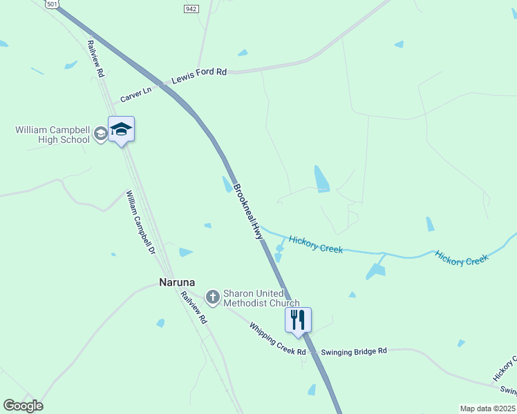 map of restaurants, bars, coffee shops, grocery stores, and more near 13982 Brookneal Highway in Gladys