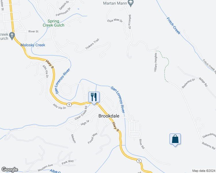 map of restaurants, bars, coffee shops, grocery stores, and more near 310 Old River Lane in Brookdale