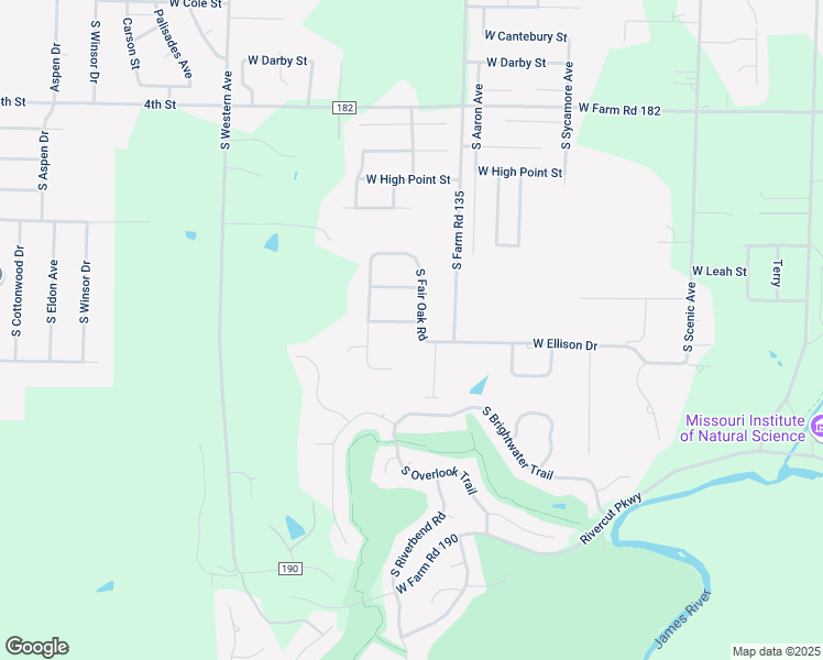 map of restaurants, bars, coffee shops, grocery stores, and more near 3150 West Ellison Drive in Springfield