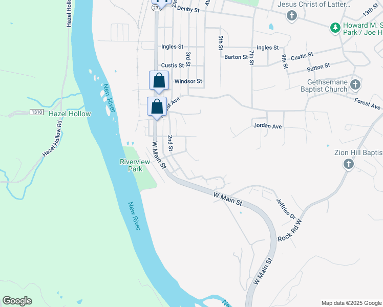 map of restaurants, bars, coffee shops, grocery stores, and more near 2510 3rd Street in Radford