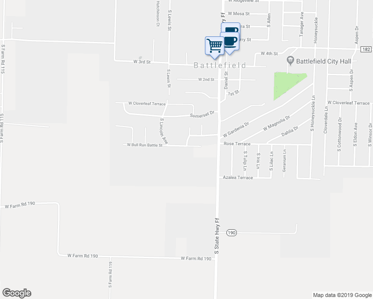 map of restaurants, bars, coffee shops, grocery stores, and more near 4416 West Bull Run Battle Street in Battlefield