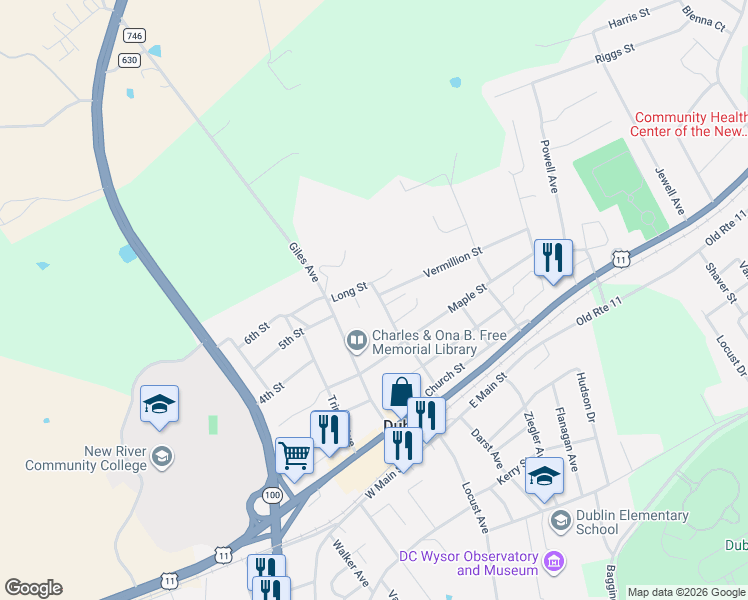 map of restaurants, bars, coffee shops, grocery stores, and more near 421 Walnut Avenue in Dublin