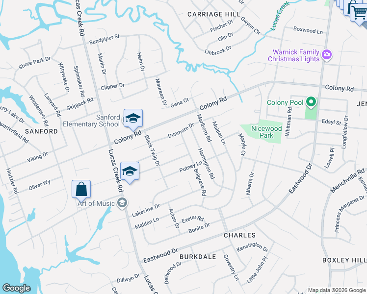 map of restaurants, bars, coffee shops, grocery stores, and more near 447 Derry Court in Newport News